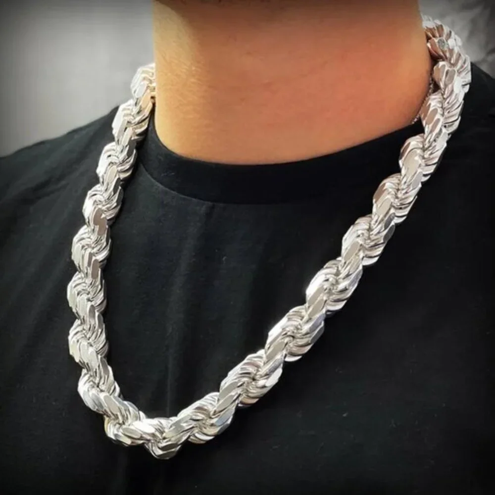 New men's Heavy Thick 16mm Rope Chain Diamond Cut 22